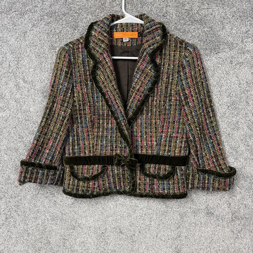 VTG 90s Cynthia Cynthia Steffe Blazer XL Tweed Velvet Trim Retro Whimsigoth USA